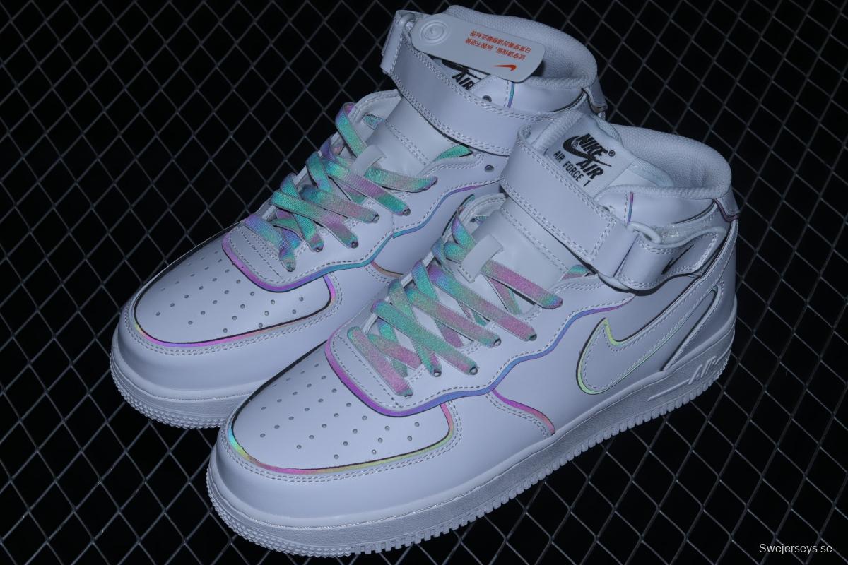 NIKE Air Force 1' 07 Mid laser white 3M reflective medium-help leisure sports board shoes 368742-810