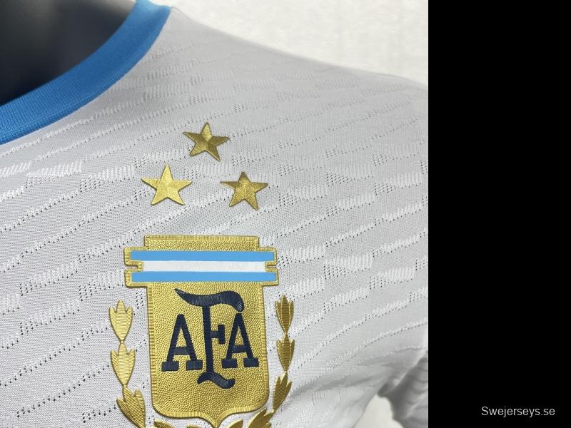 Player Version 3 Stars Argentina White Training Jersey With Number 10 Printing